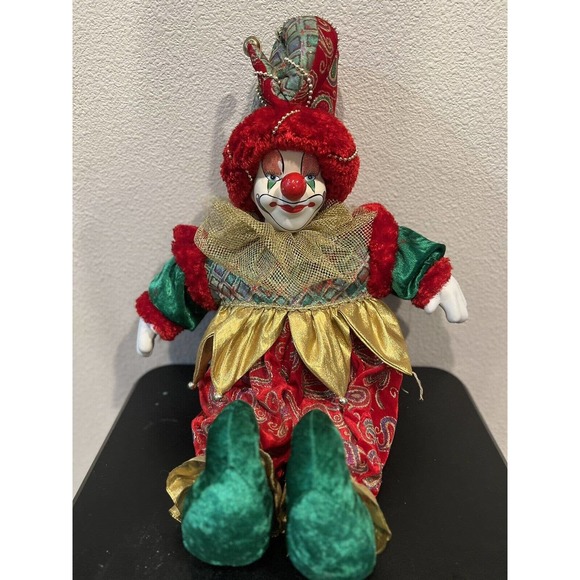 Vtg Hand Painted Porcelain Collectible Clown Doll Limited Edition 22 “ Tall